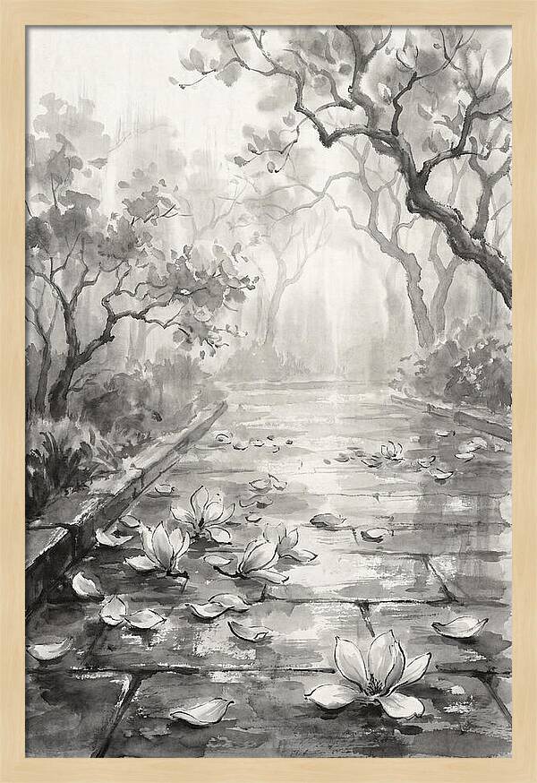 Spring Magnolia Petals Fallen On Wet Stone