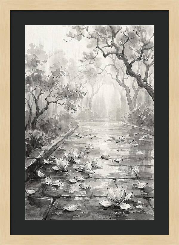 Spring Magnolia Petals Fallen On Wet Stone