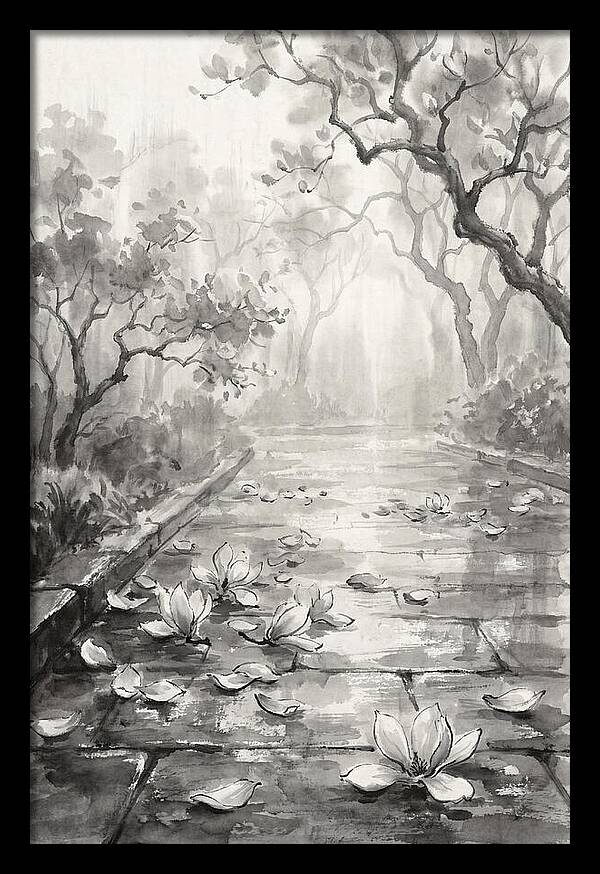 Spring Magnolia Petals Fallen On Wet Stone