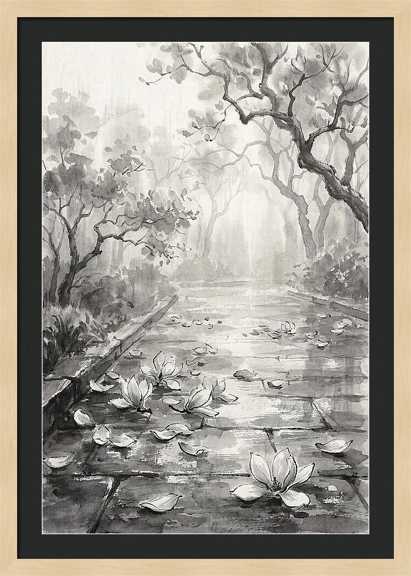Spring Magnolia Petals Fallen On Wet Stone