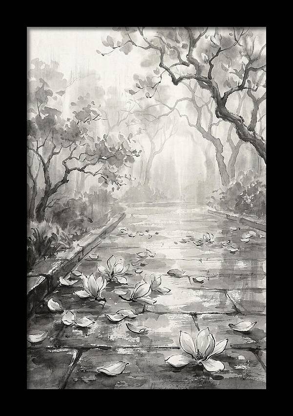 Spring Magnolia Petals Fallen On Wet Stone