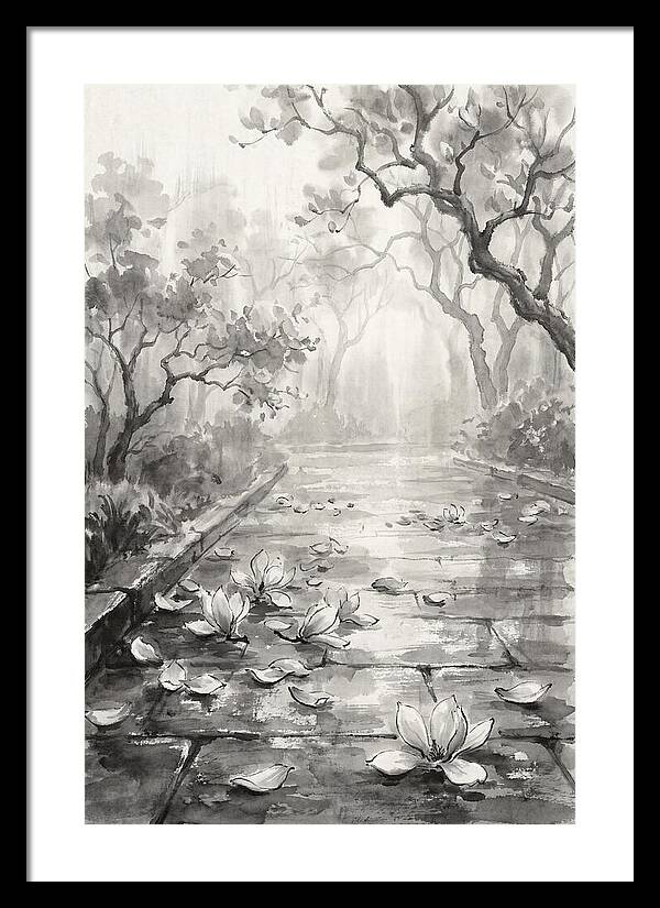 Spring Magnolia Petals Fallen On Wet Stone