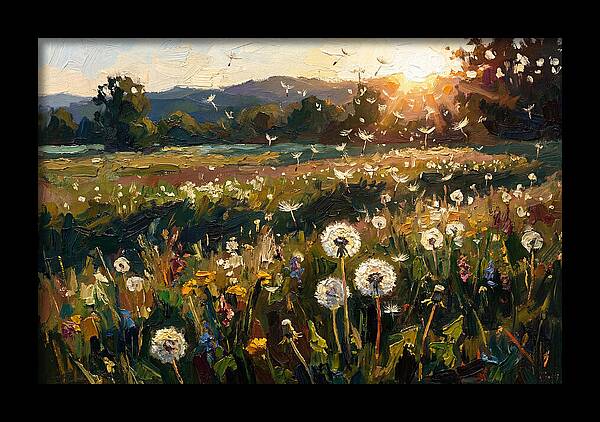 Spring Meadow With Dandelion Clocks