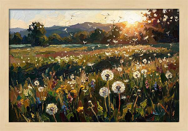 Spring Meadow With Dandelion Clocks