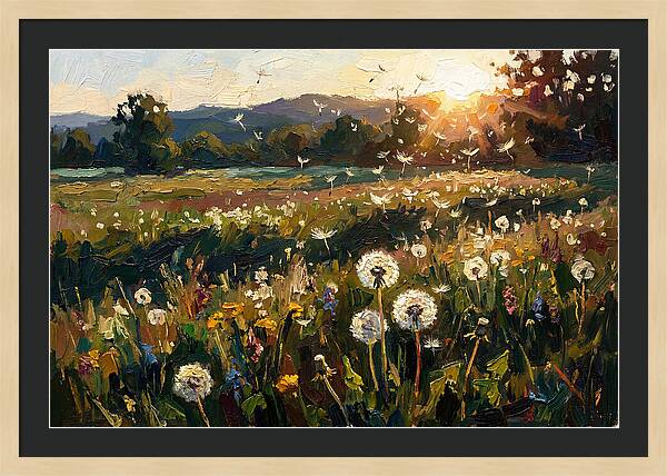 Spring Meadow With Dandelion Clocks