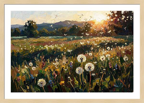 Spring Meadow With Dandelion Clocks