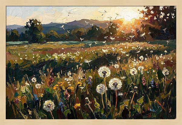 Spring Meadow With Dandelion Clocks