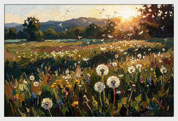 Spring Meadow With Dandelion Clocks