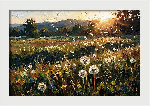 Spring Meadow With Dandelion Clocks