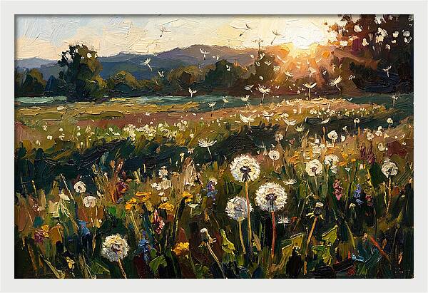 Spring Meadow With Dandelion Clocks