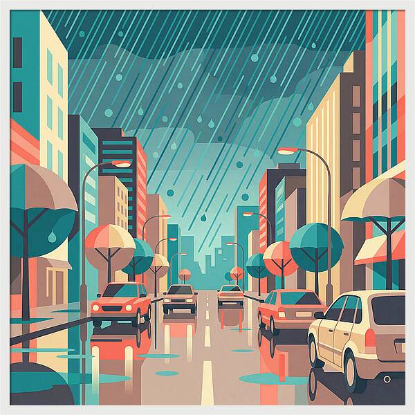 Spring Rain Cityscape