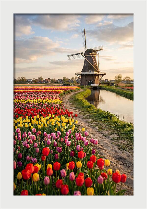 Spring Tulips By The Windmill