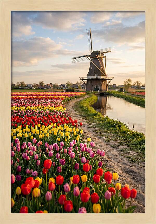 Spring Tulips By The Windmill