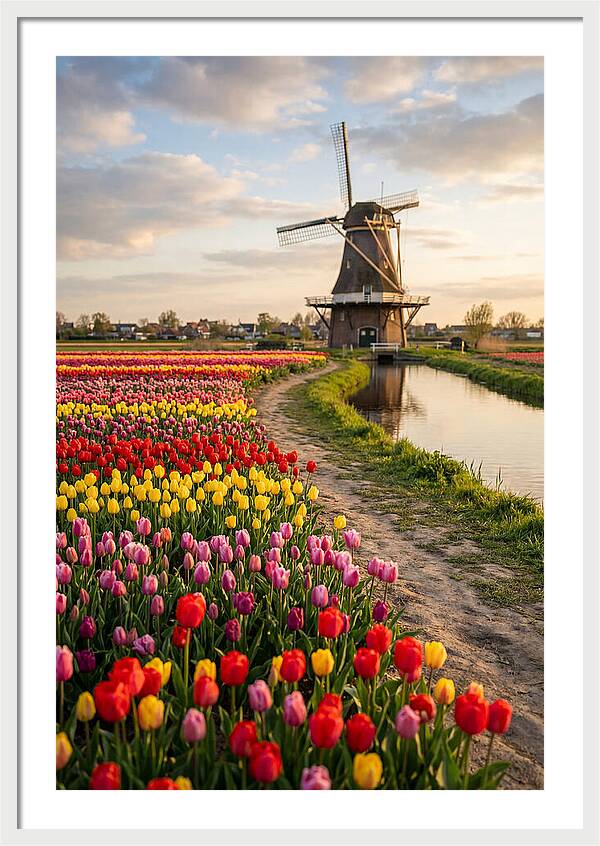Spring Tulips By The Windmill