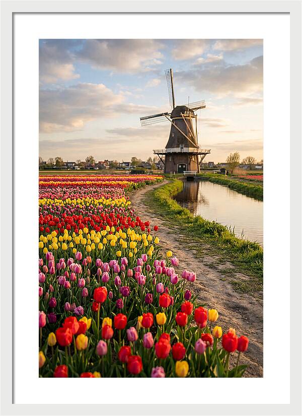 Spring Tulips By The Windmill