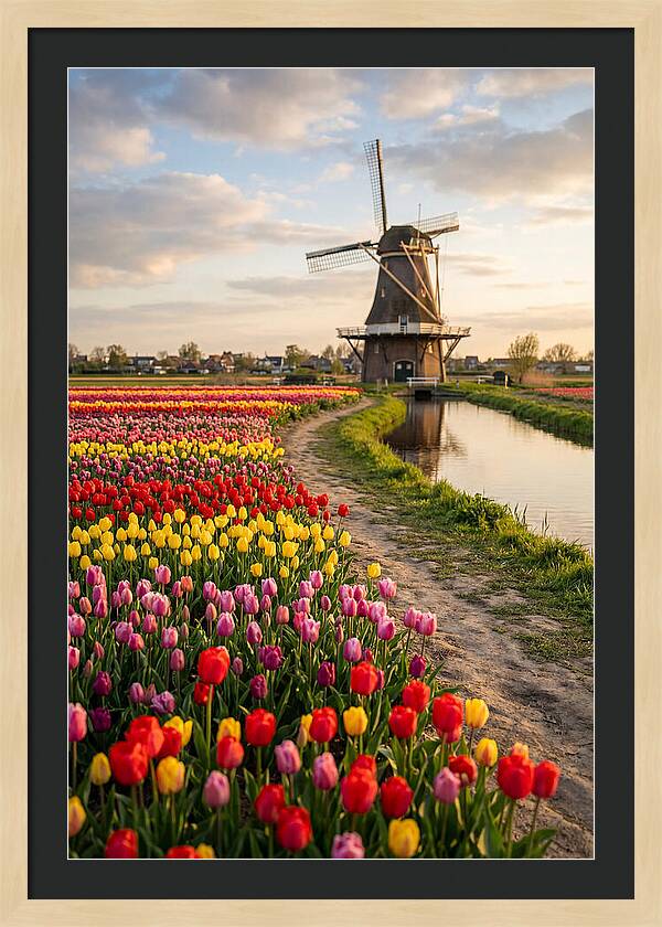 Spring Tulips By The Windmill