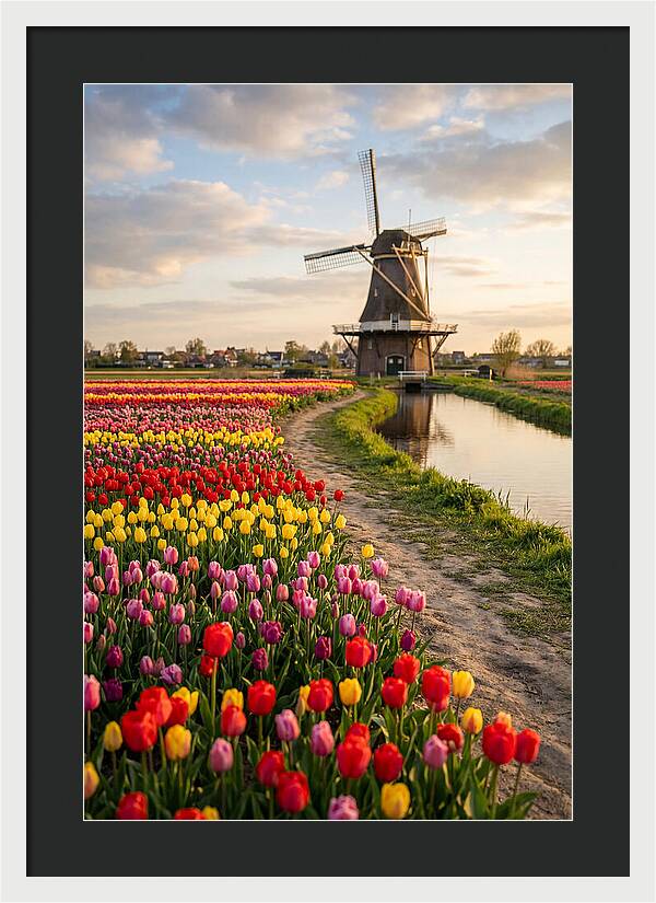 Spring Tulips By The Windmill