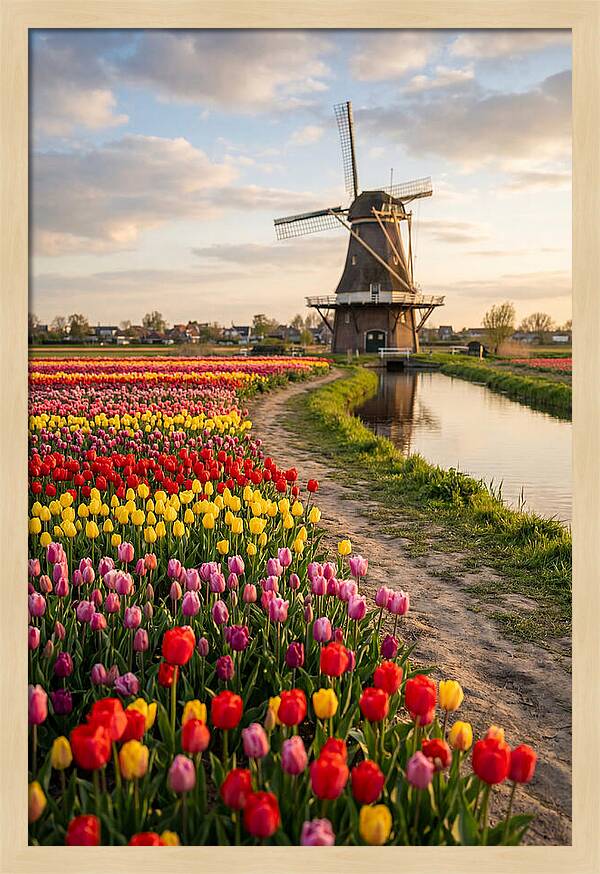 Spring Tulips By The Windmill