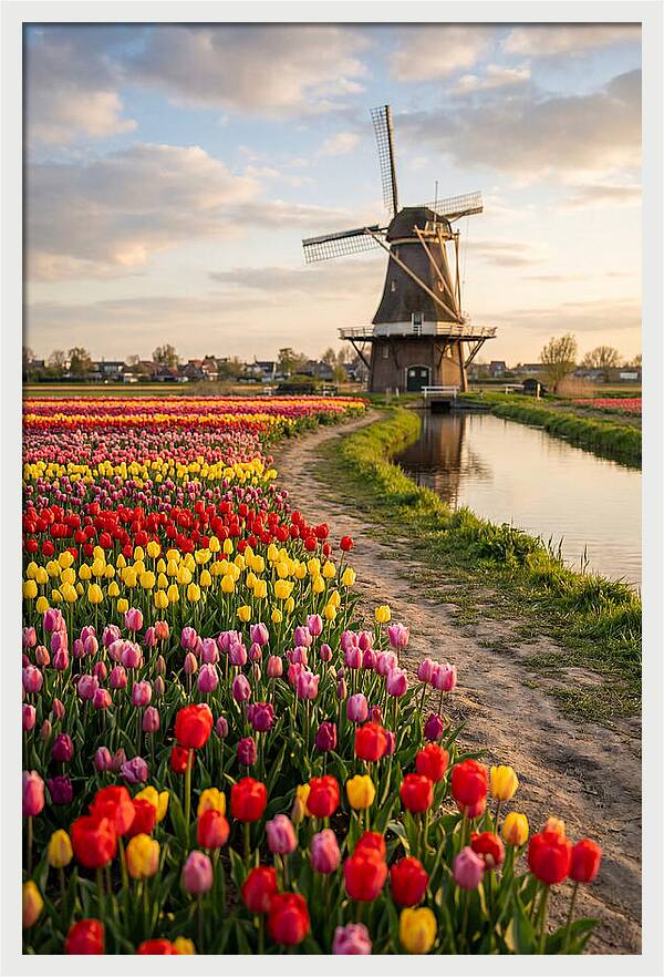 Spring Tulips By The Windmill