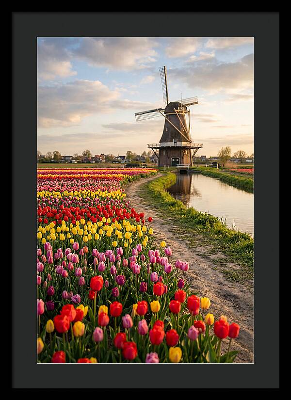 Spring Tulips By The Windmill