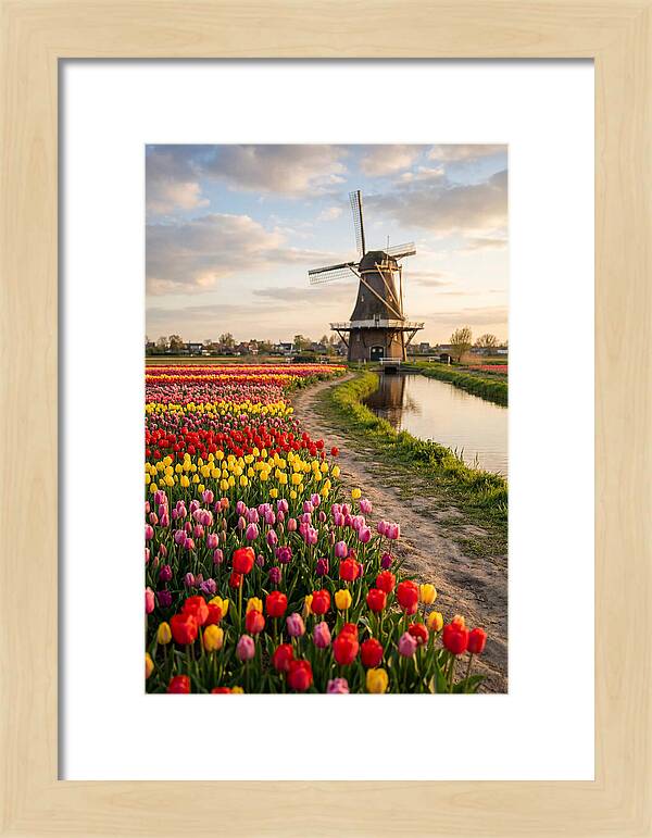 Spring Tulips By The Windmill