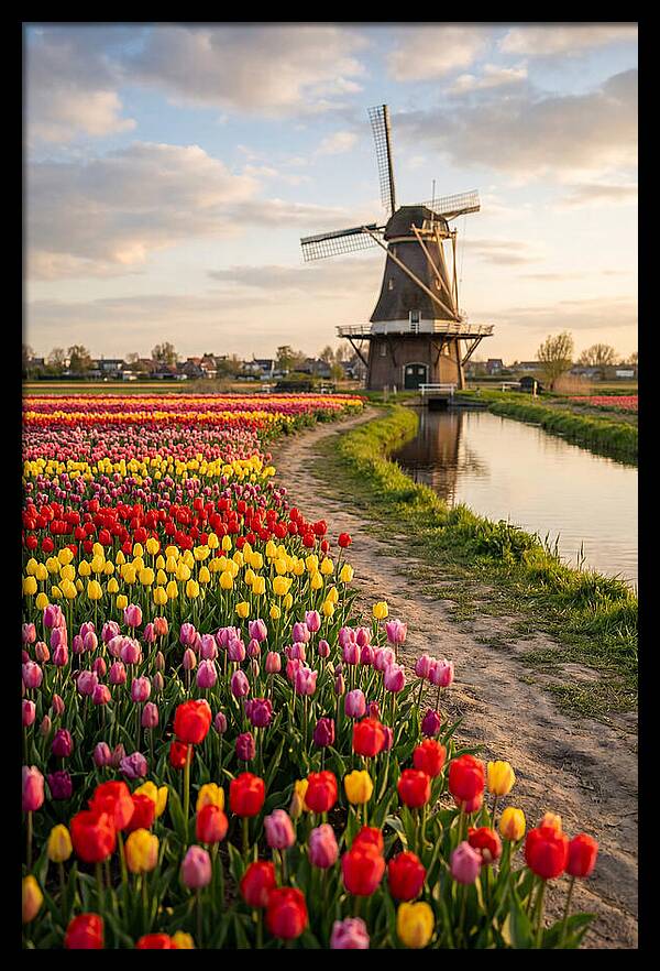 Spring Tulips By The Windmill