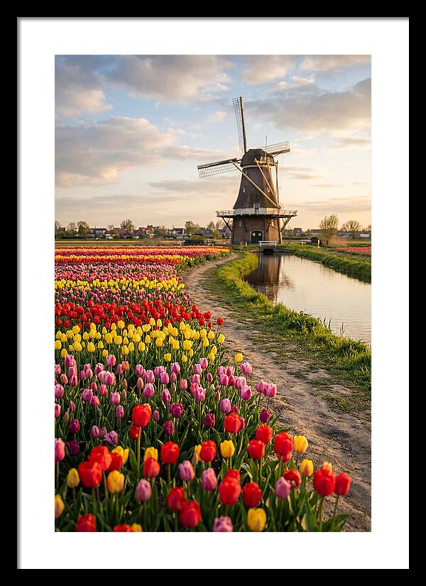 Spring Tulips By The Windmill