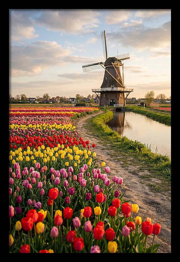 Spring Tulips By The Windmill