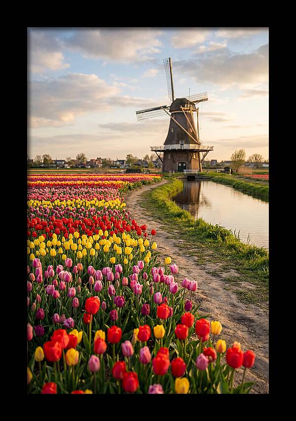 Spring Tulips By The Windmill