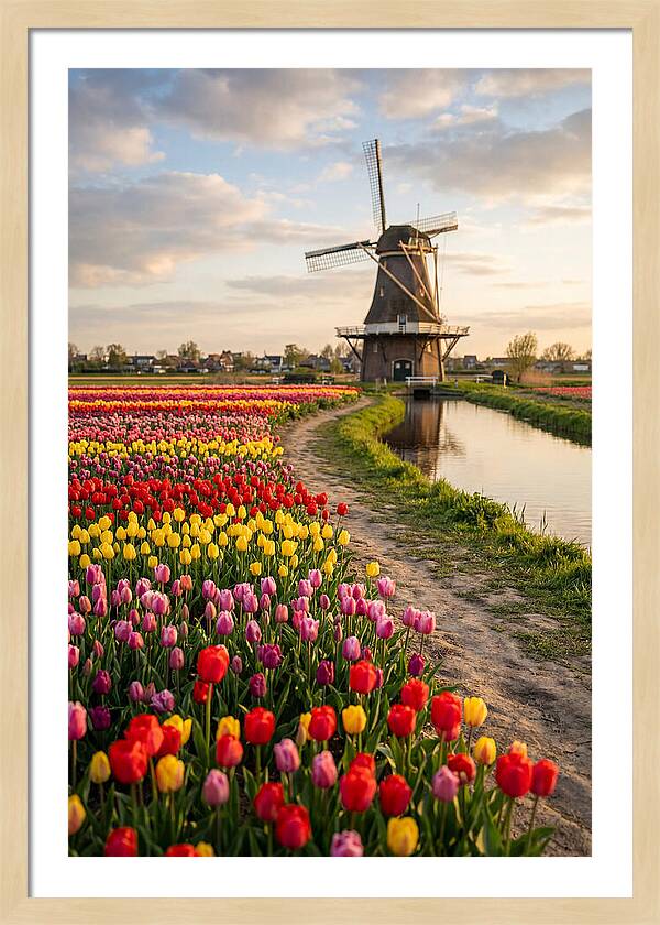 Spring Tulips By The Windmill