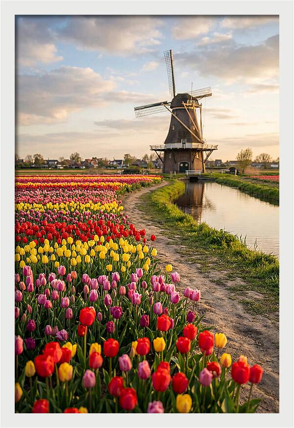 Spring Tulips By The Windmill