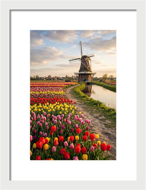 Spring Tulips By The Windmill