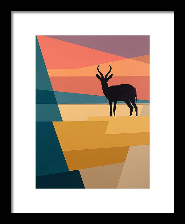 Springbok Silhouette Against Geometric Landscape