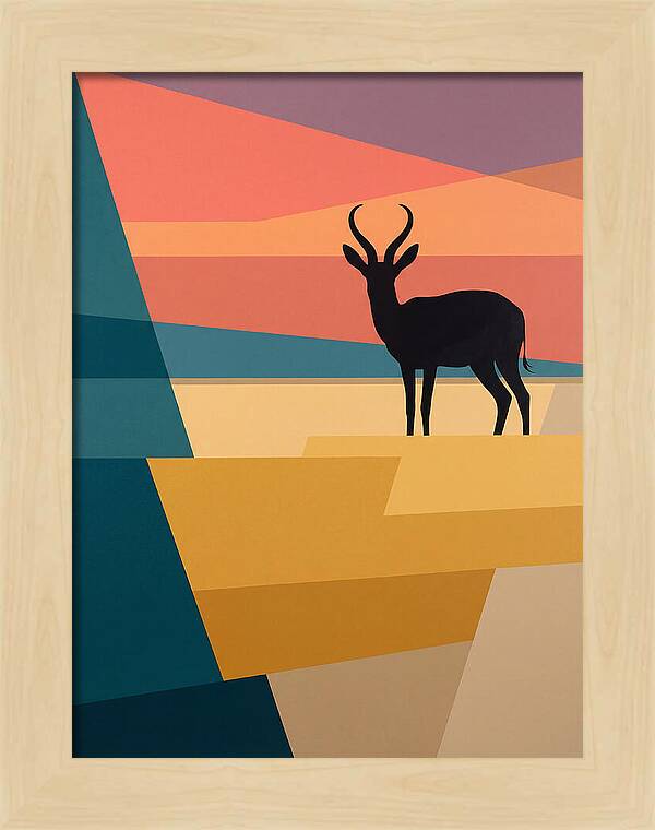 Springbok Silhouette Against Geometric Landscape