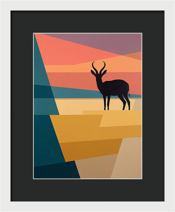 Springbok Silhouette Against Geometric Landscape