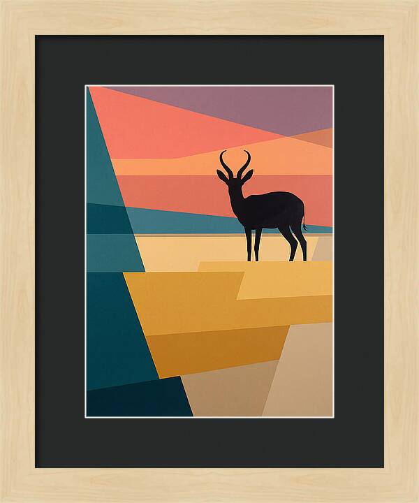 Springbok Silhouette Against Geometric Landscape