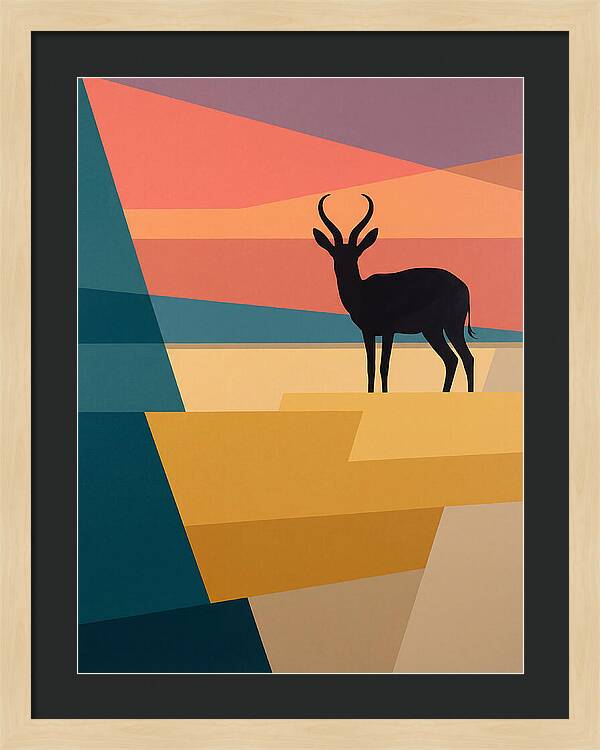 Springbok Silhouette Against Geometric Landscape