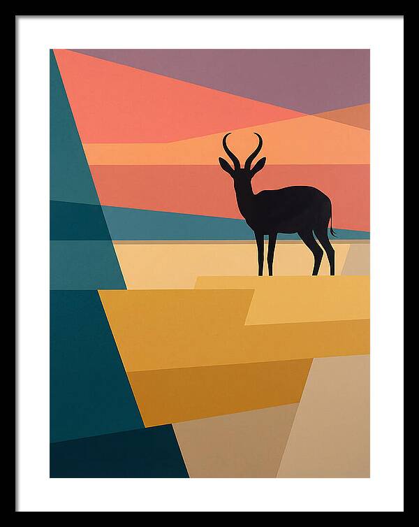 Springbok Silhouette Against Geometric Landscape