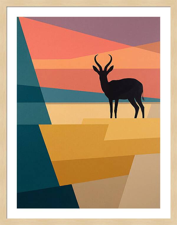 Springbok Silhouette Against Geometric Landscape