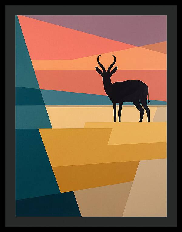Springbok Silhouette Against Geometric Landscape