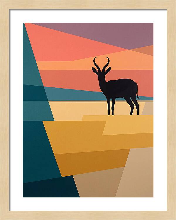 Springbok Silhouette Against Geometric Landscape