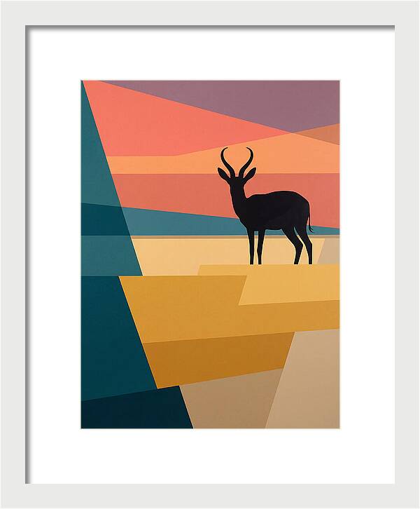Springbok Silhouette Against Geometric Landscape