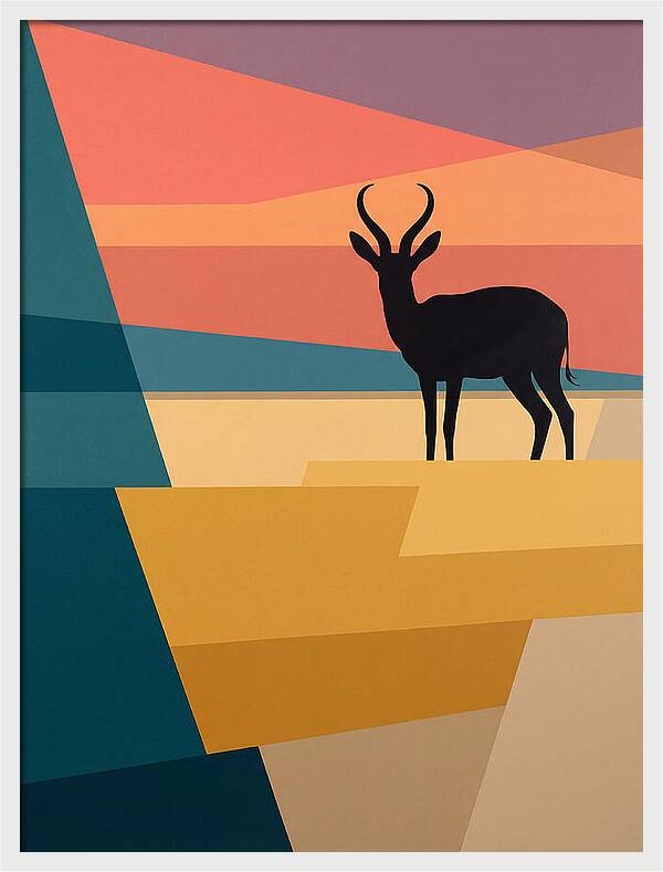 Springbok Silhouette Against Geometric Landscape