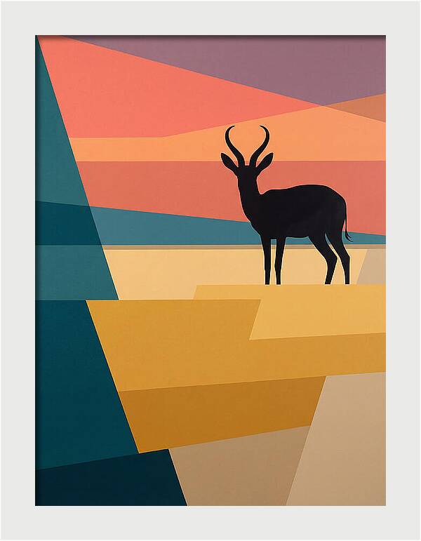 Springbok Silhouette Against Geometric Landscape