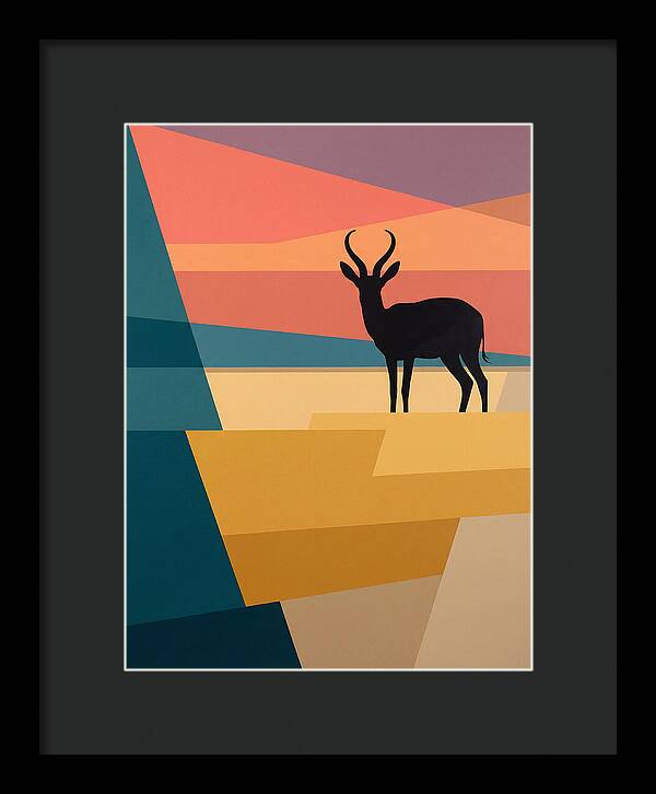 Springbok Silhouette Against Geometric Landscape