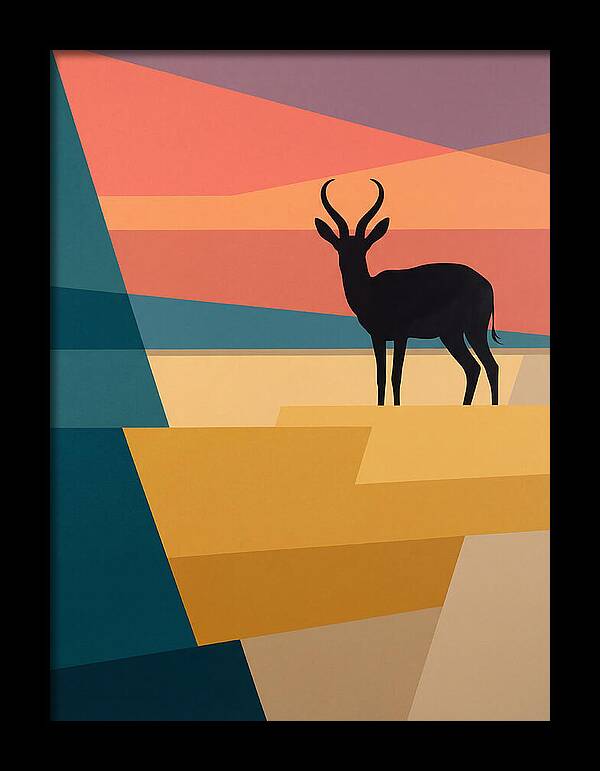 Springbok Silhouette Against Geometric Landscape