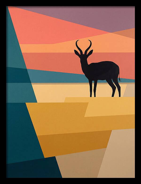 Springbok Silhouette Against Geometric Landscape