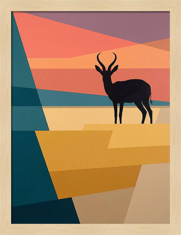 Springbok Silhouette Against Geometric Landscape