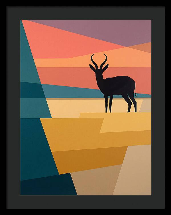 Springbok Silhouette Against Geometric Landscape