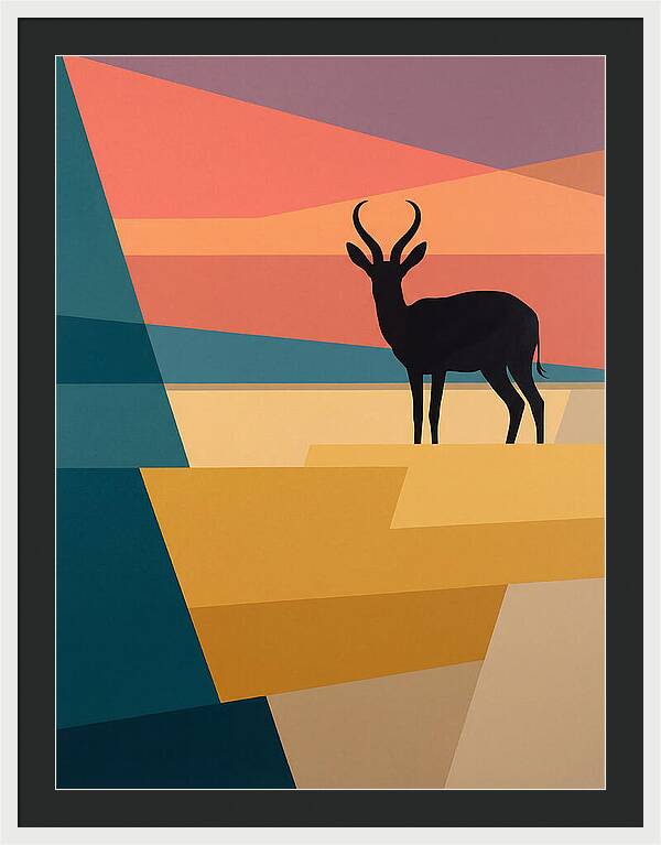 Springbok Silhouette Against Geometric Landscape